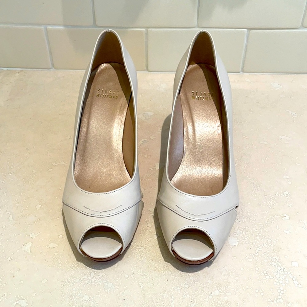 Stuart Weizman Cream Peep Toe Shoes
